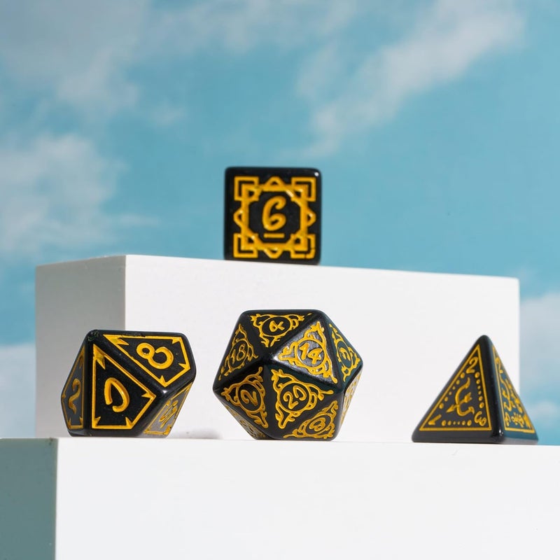 Poludie DND Dice Set -D&D Polyhedral Dice (7 Pcs) Druid Dice with Leather Dice Bag for Role Playing Dice Games RPGs(Druid - Black Yellow) - Image 3